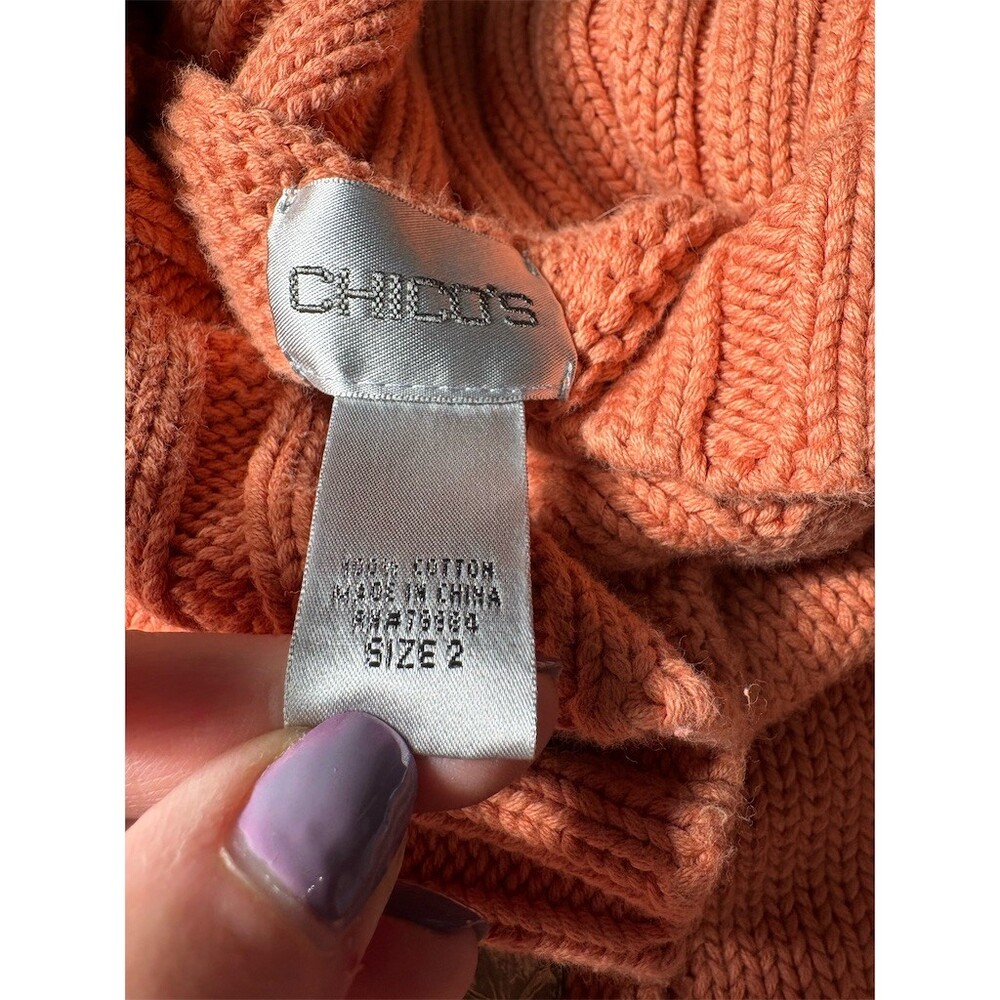Chico's Cardigan Sweater Womens Size 2 Large Orange Chunky Knit Button - Picture 6 of 10